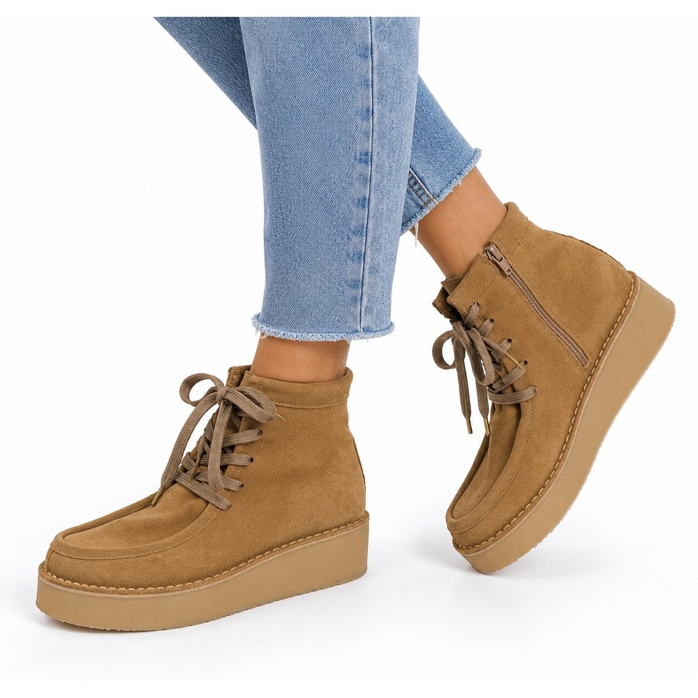Free People Vintage Aiden Tan Wedge Ankle Boots Women's Size 39 US 9